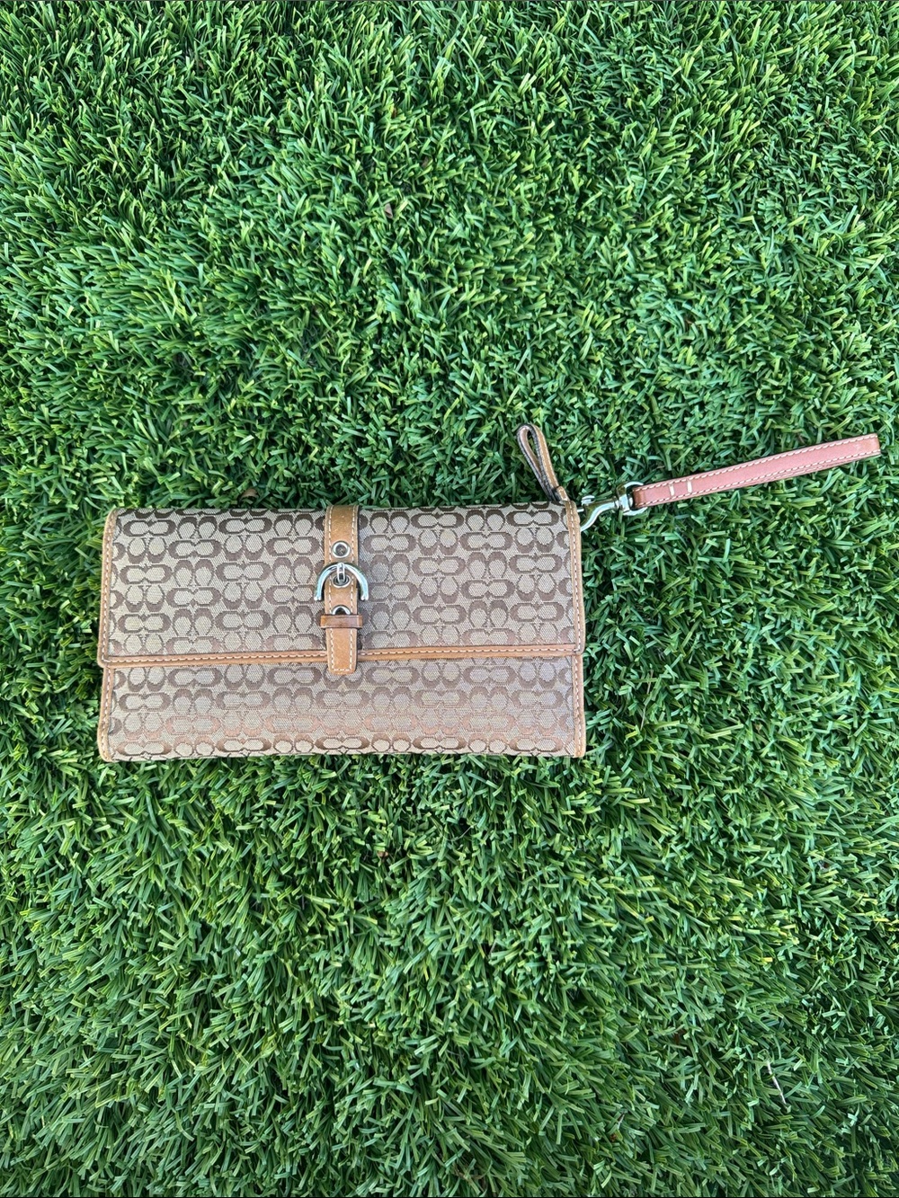 Coach Brown Signature Canvas Wristlet Wallet